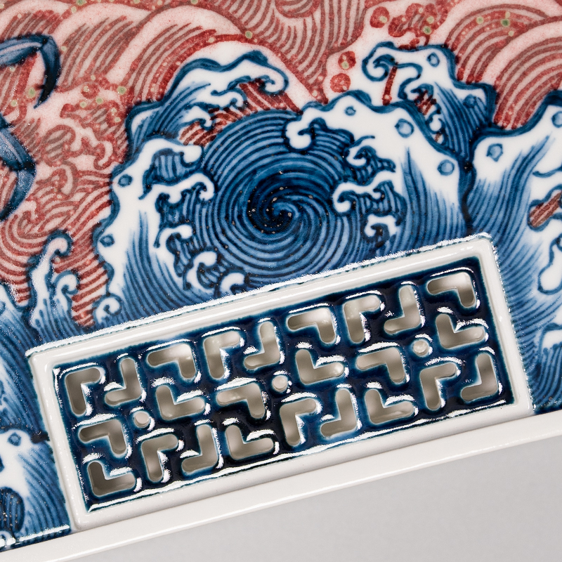 详情-03-1 Handmade Underglaze Red Ceramic Auspicious Crab Chinese Tea Tray