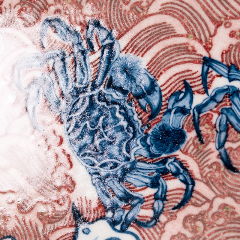 详情-04-1 Handmade Underglaze Red Ceramic Auspicious Crab Chinese Tea Tray