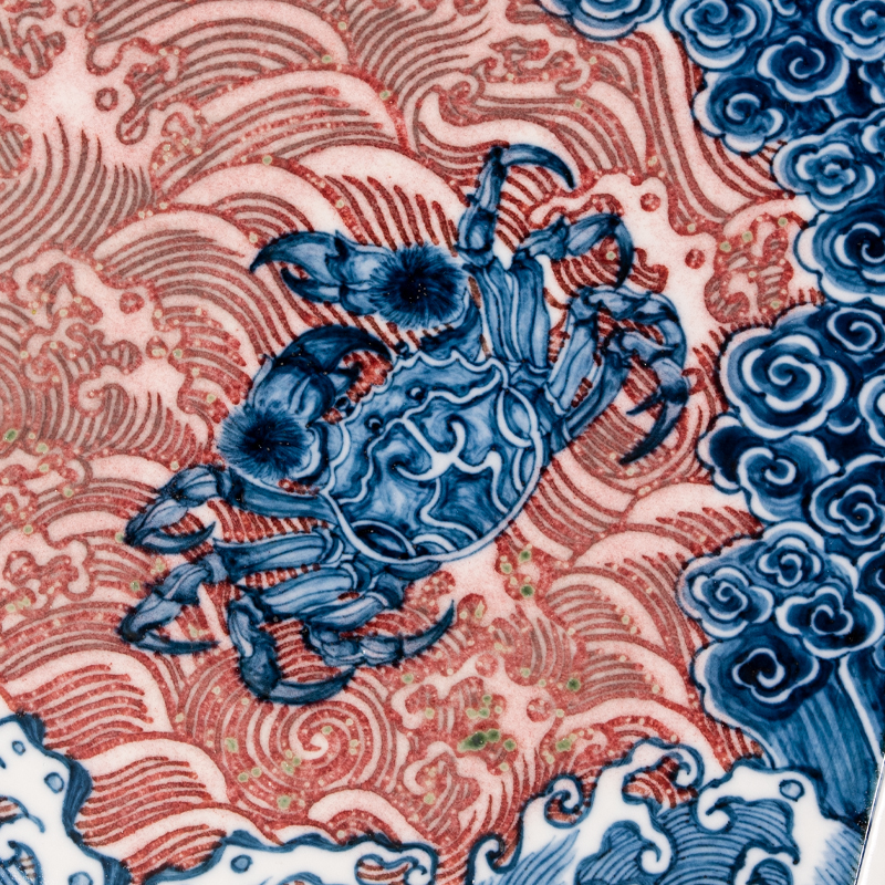 详情-06-1 Handmade Underglaze Red Ceramic Auspicious Crab Chinese Tea Tray