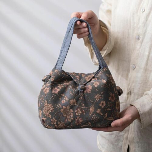 Elegant Linen Floral Design Carrying Bag Elegant Linen Floral Design Carrying Bag