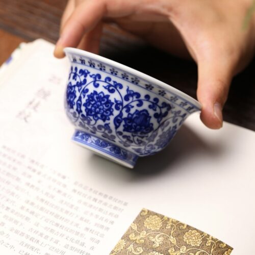 IMG_2887(1) Fully Hand-painted Qinghua Ceramic Twined Lotus Two Lions 120ml Tea Cup