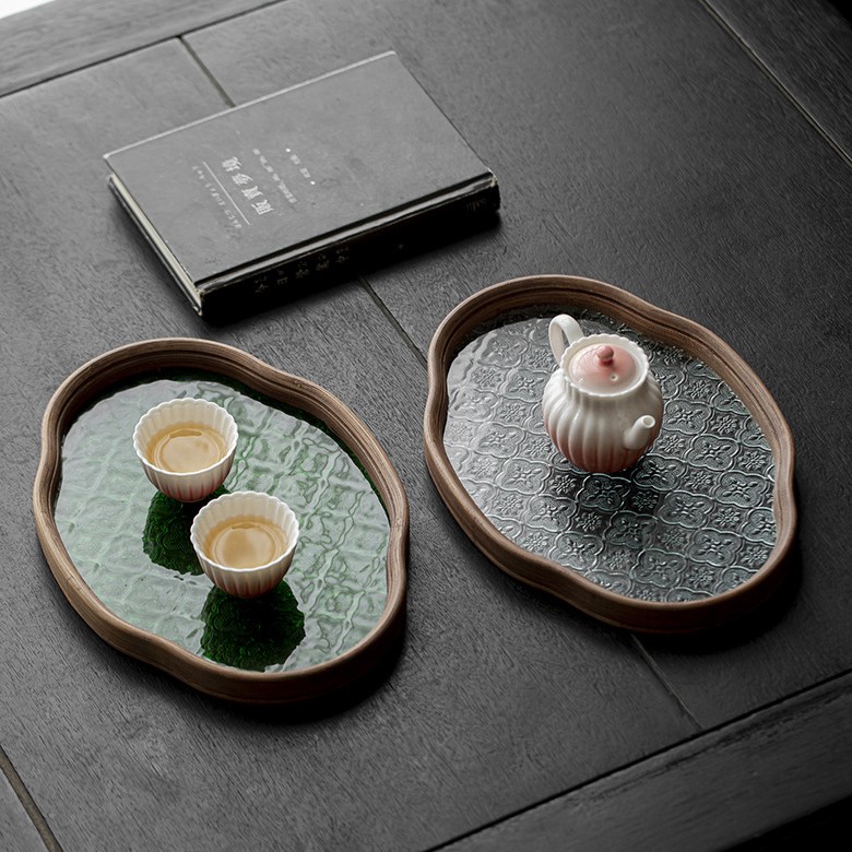 Vintage Glass Begonia Shape Tea Tray (17) Vintage Glass Begonia Shape Tea Tray