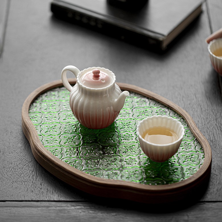 Vintage Glass Begonia Shape Tea Tray (19) Vintage Glass Begonia Shape Tea Tray