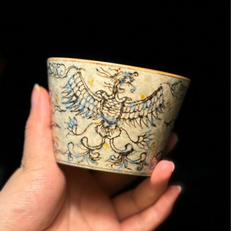 Handmade Vintage Qinghua Ceramic Phoenix 220ml Tea Cup