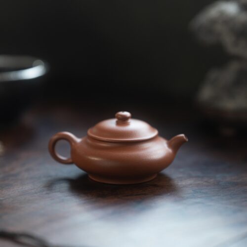 756 (4) Half Handmade Xiao Hong Ni Short Pan Hu 90ml Yixing Teapot