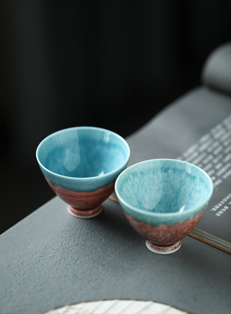 760 (1) Kiln Transmutation Handmade Gradient Glaze Ceramic Flaming Blue 70ml Tea Cup