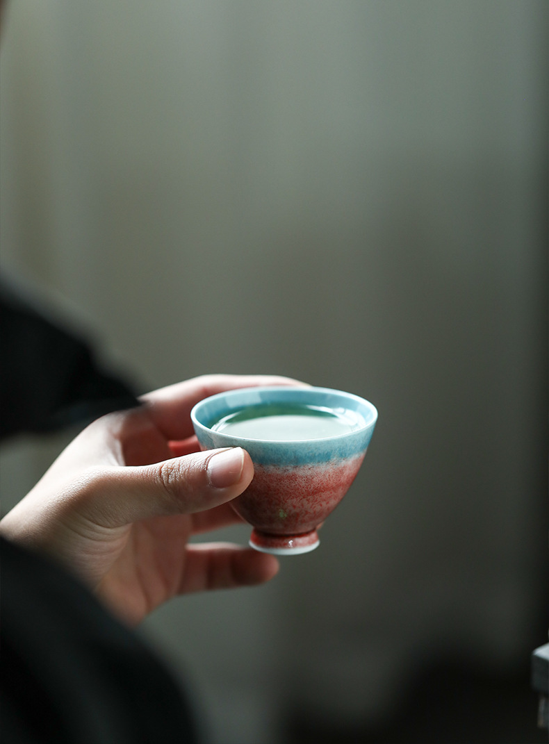 760 (3) Kiln Transmutation Handmade Gradient Glaze Ceramic Flaming Blue 70ml Tea Cup