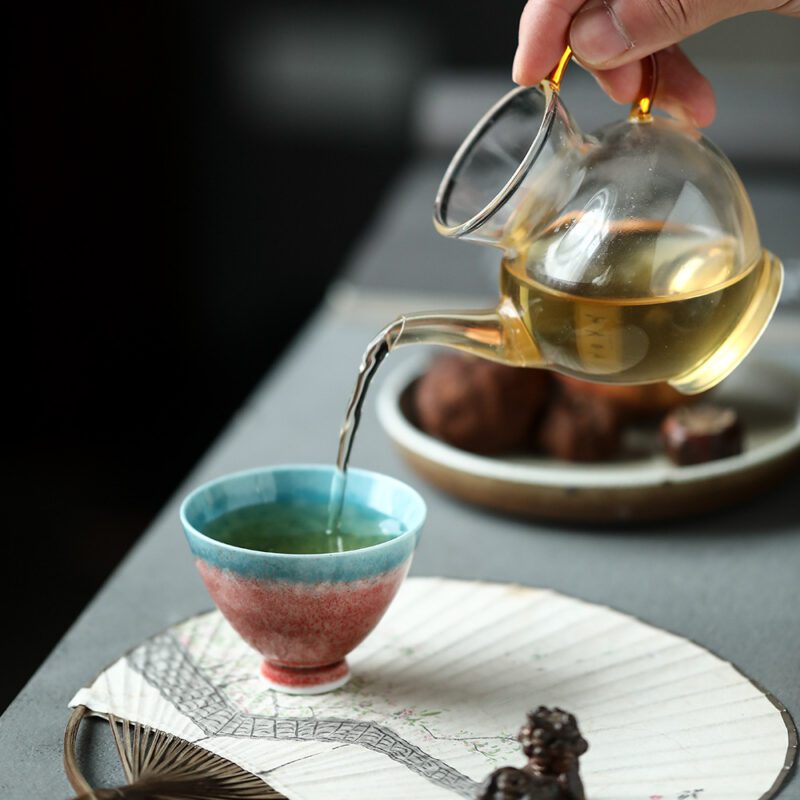 760 (8) Kiln Transmutation Handmade Gradient Glaze Ceramic Flaming Blue 70ml Tea Cup