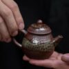 764 (2) Wood Fired Aged Rock Clay Pear 75ml Chinese Teapot