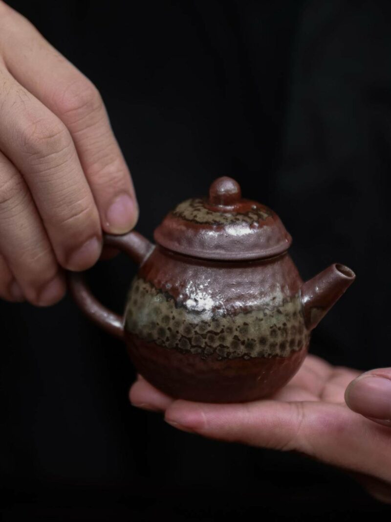764 (2) Wood Fired Aged Rock Clay Pear 75ml Chinese Teapot
