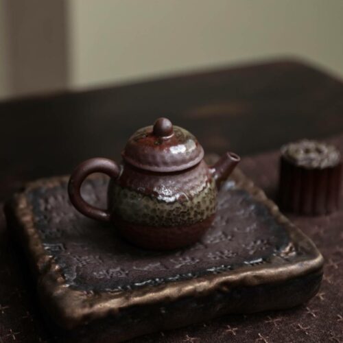 764 (3) Wood Fired Aged Rock Clay Pear 75ml Chinese Teapot