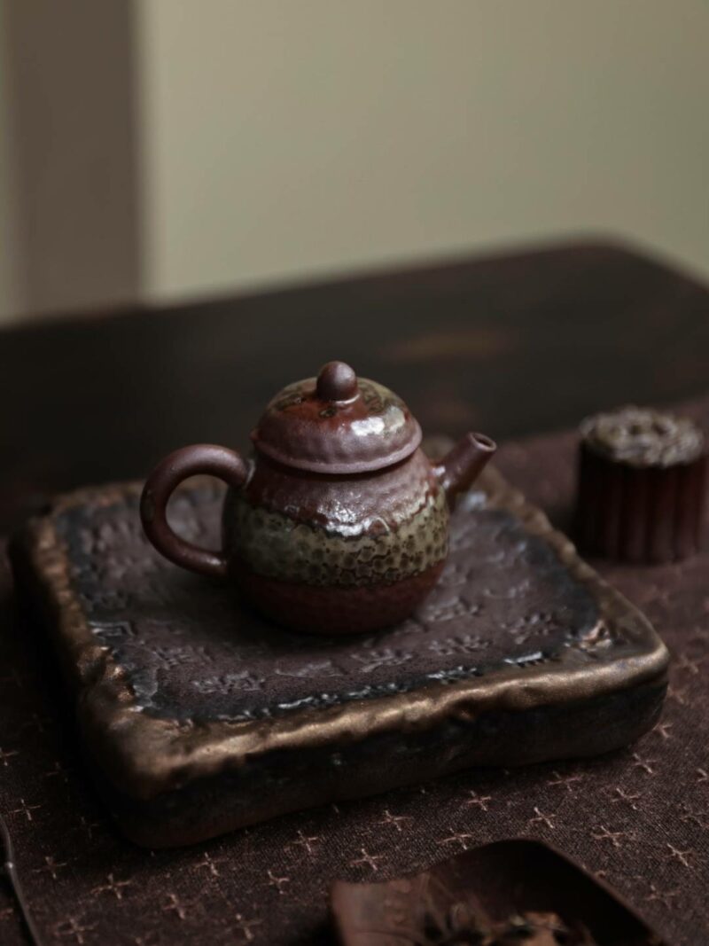764 (3) Wood Fired Aged Rock Clay Pear 75ml Chinese Teapot