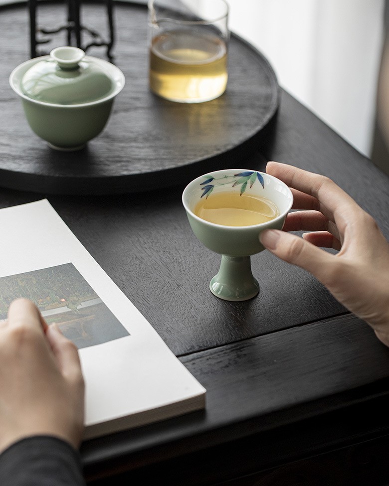Colored Glaze Ceramic Celadon Bamboo 135ml Gaiwan (11) Colored Glaze Ceramic Celadon Bamboo 135ml Gaiwan