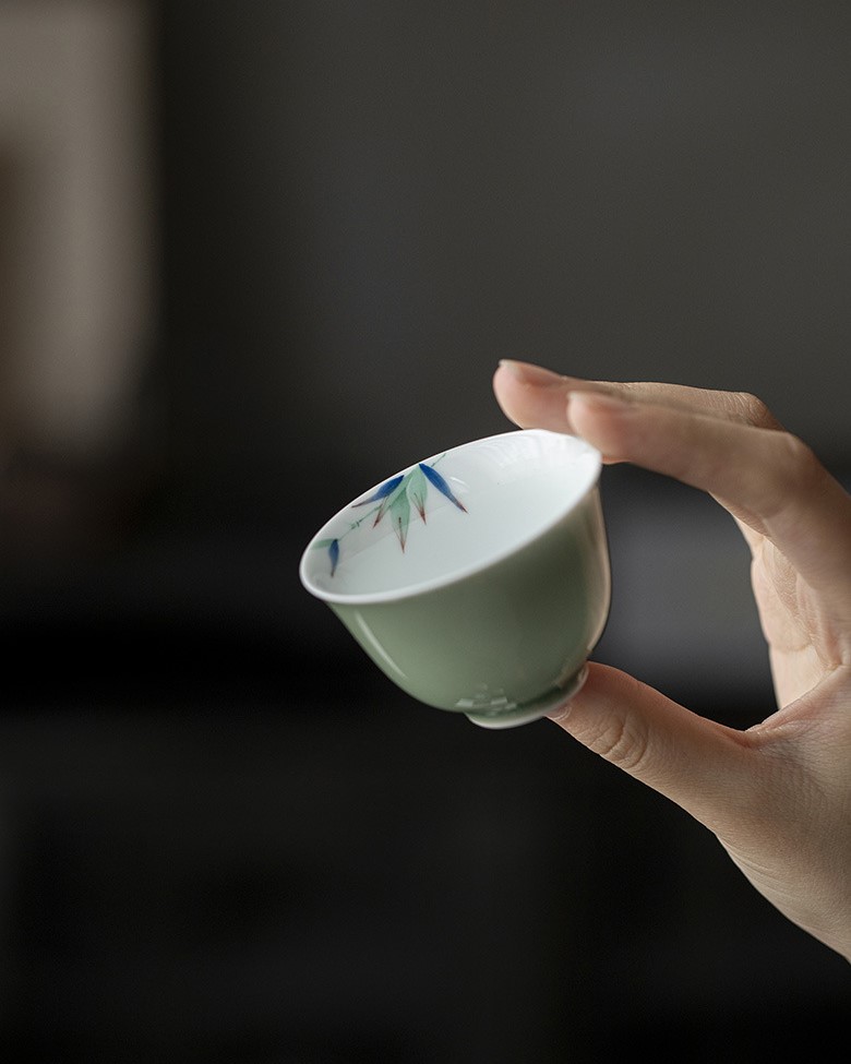 Colored Glaze Ceramic Celadon Bamboo 135ml Gaiwan (13) Colored Glaze Ceramic Celadon Bamboo 135ml Gaiwan