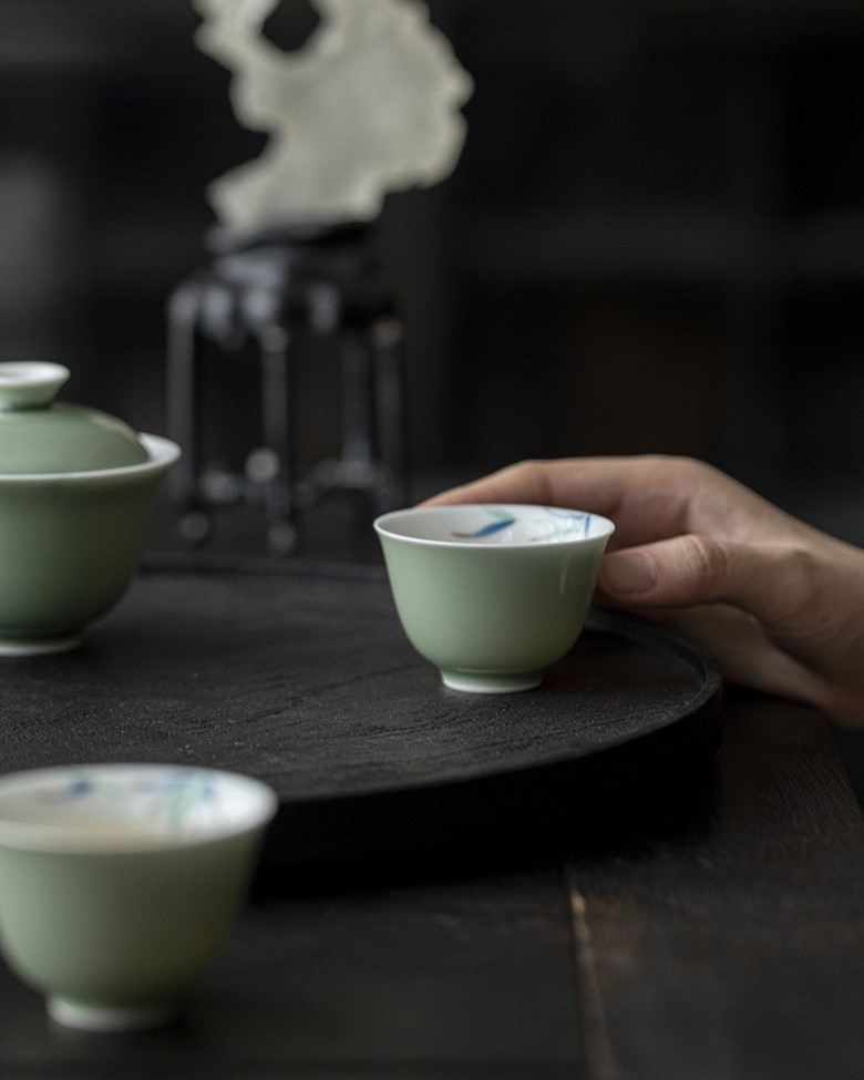 Colored Glaze Ceramic Celadon Bamboo 135ml Gaiwan (14) Colored Glaze Ceramic Celadon Bamboo 135ml Gaiwan