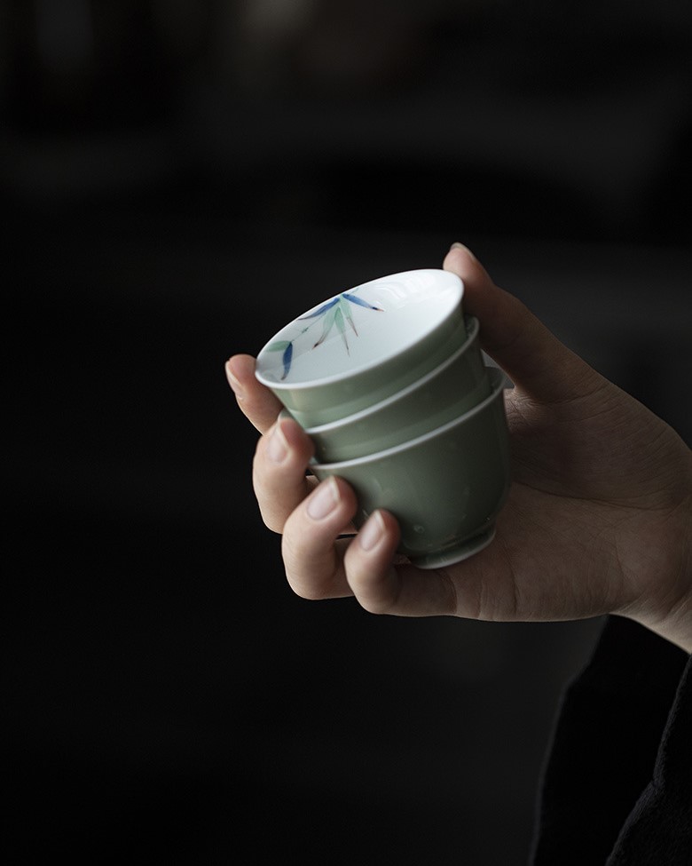 Colored Glaze Ceramic Celadon Bamboo 135ml Gaiwan (15) Colored Glaze Ceramic Celadon Bamboo 135ml Gaiwan