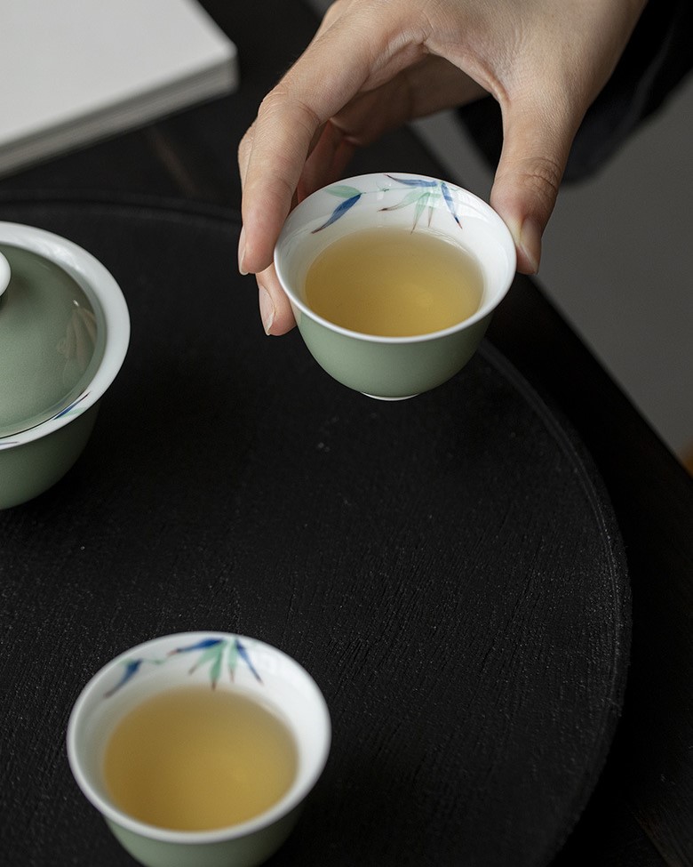 Colored Glaze Ceramic Celadon Bamboo 135ml Gaiwan (16) Colored Glaze Ceramic Celadon Bamboo 135ml Gaiwan