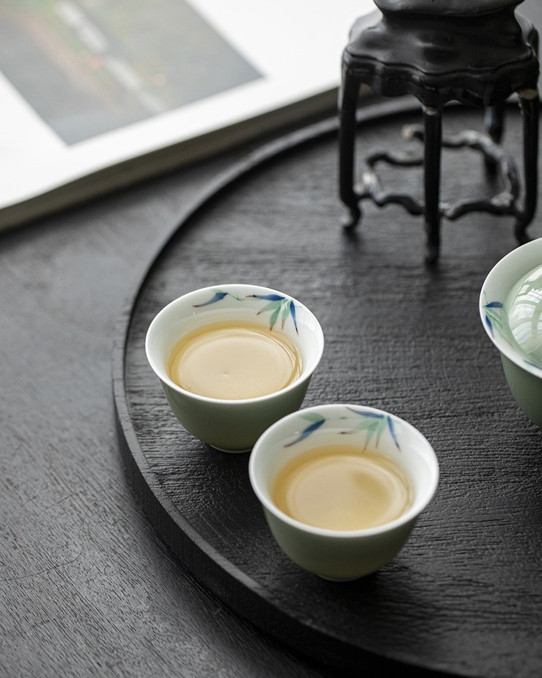 Colored Glaze Ceramic Celadon Bamboo 135ml Gaiwan (17) Colored Glaze Ceramic Celadon Bamboo 135ml Gaiwan