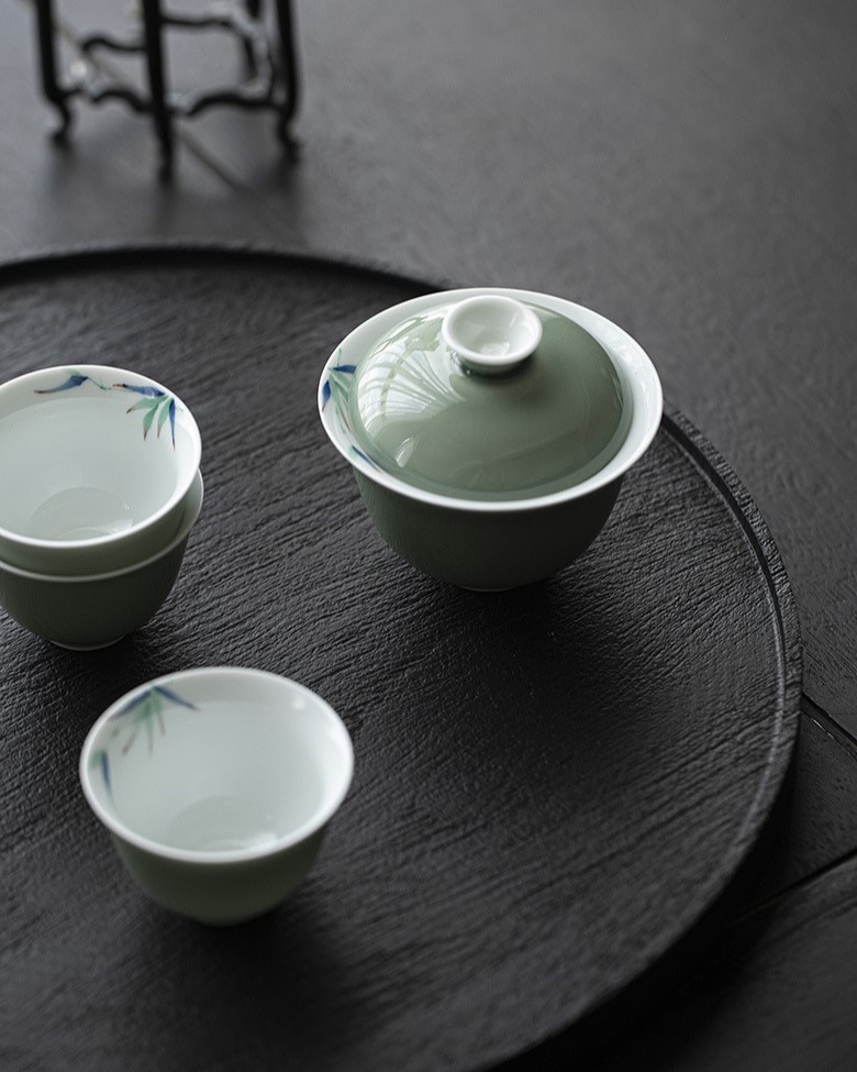 Colored Glaze Ceramic Celadon Bamboo 135ml Gaiwan (6) Colored Glaze Ceramic Celadon Bamboo 135ml Gaiwan