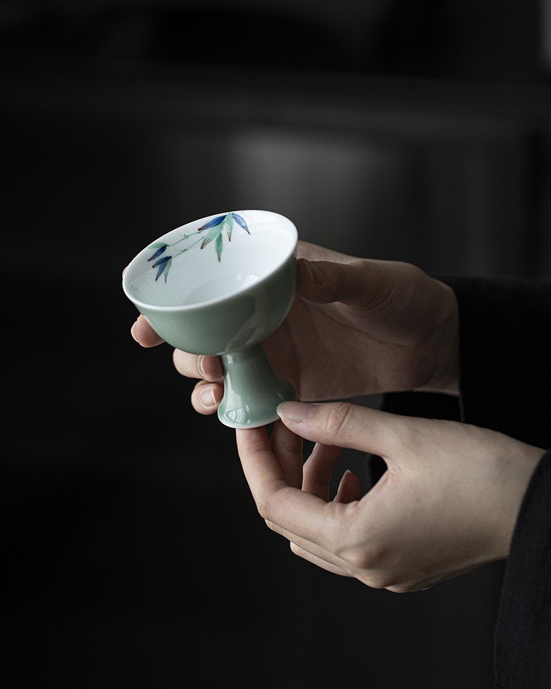 Colored Glaze Ceramic Celadon Bamboo 135ml Gaiwan (7) Colored Glaze Ceramic Celadon Bamboo 135ml Gaiwan