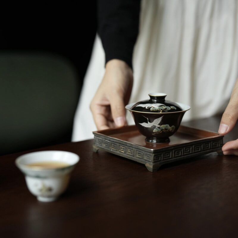 Hand-painted Fen Cai Ceramic Crane and Pine 130ml Gaiwan (3) Hand-painted Fen Cai Ceramic Crane and Pine 100ml Gaiwan