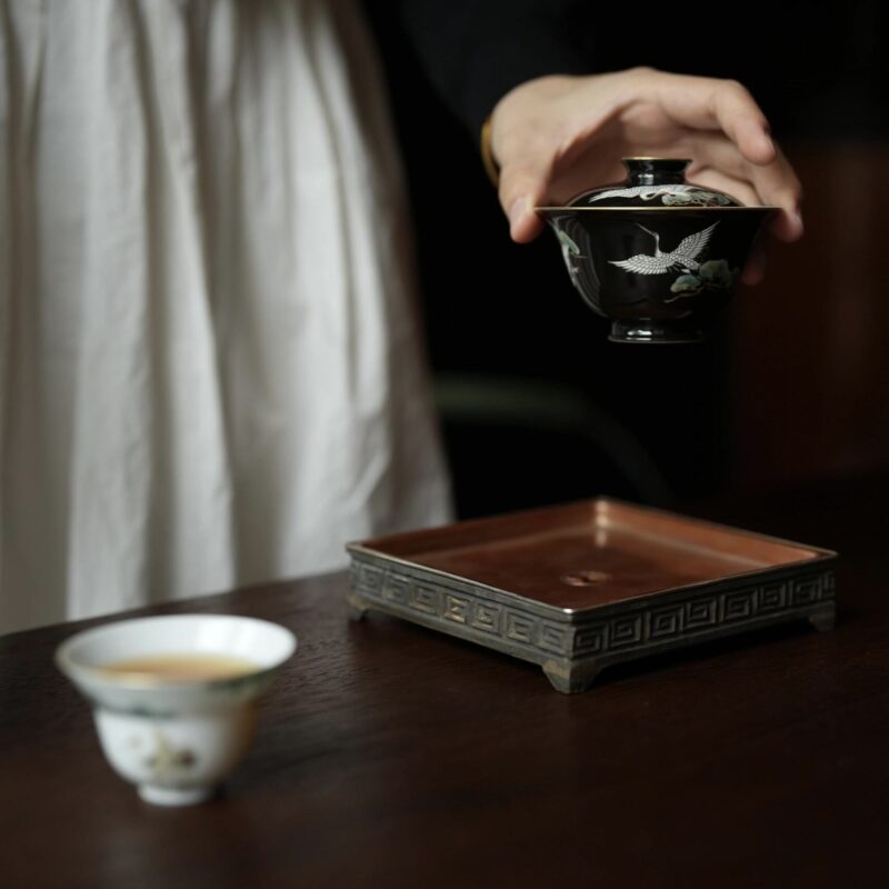 Hand-painted Fen Cai Ceramic Crane and Pine 130ml Gaiwan (5) Hand-painted Fen Cai Ceramic Crane and Pine 100ml Gaiwan