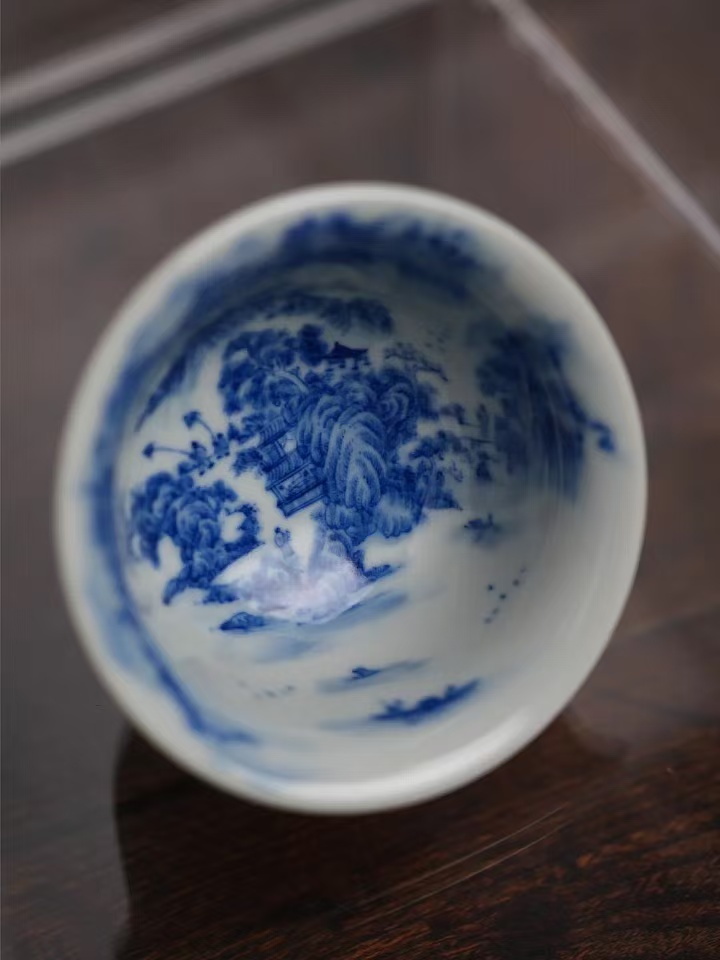 381c1ebb281a5e6f687fe89d74aaf33 Fully Handmade Ceramic Qinghua Mountain Tea Cup