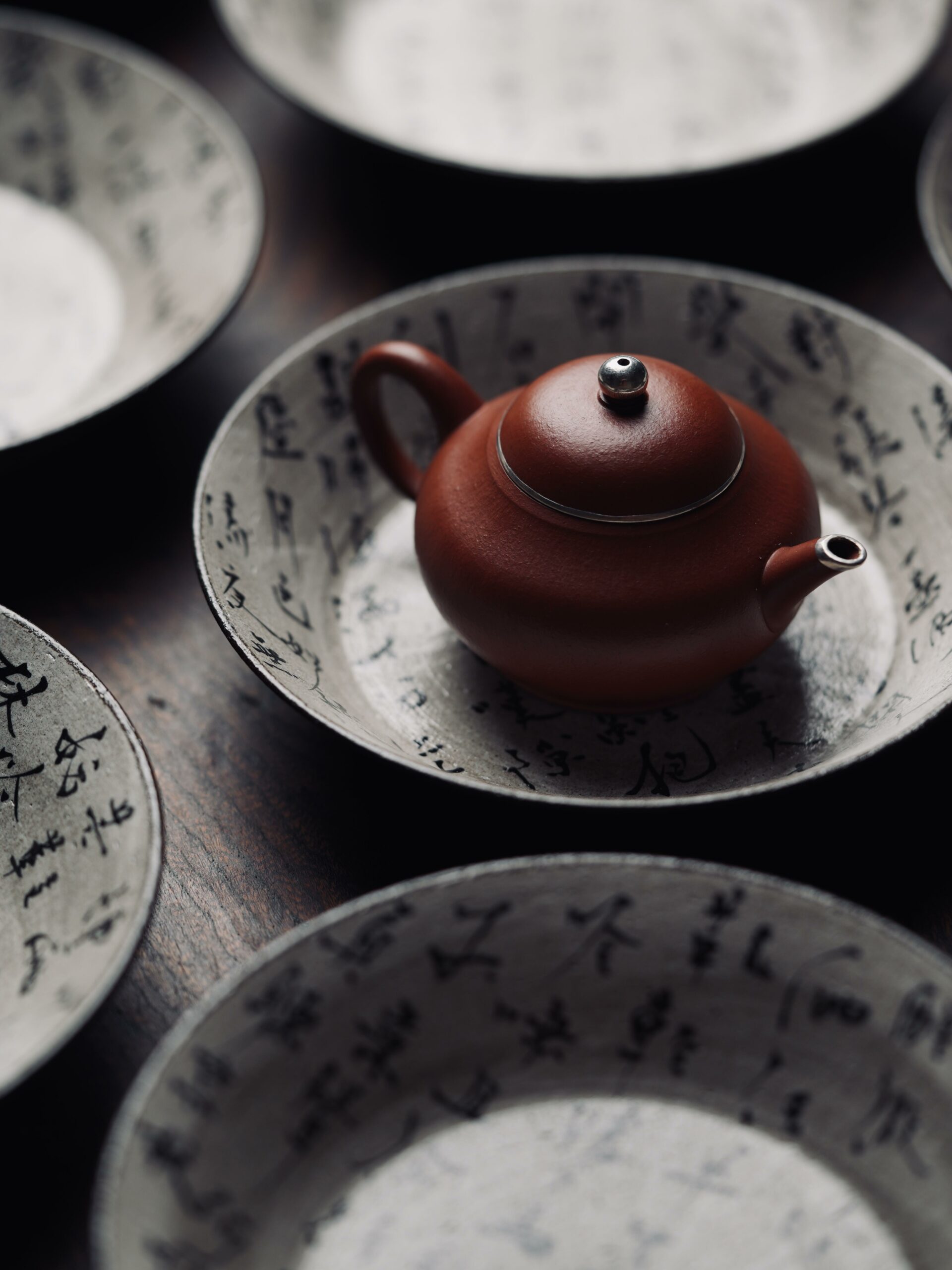 Hand Painted Calligraphy Powder Glazed Ceramic Tea Boat - Preorder Ship In 10 Days