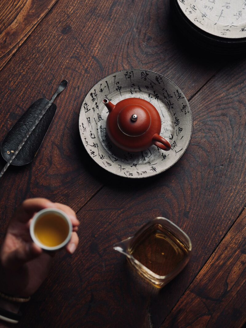 Hand Painted Calligraphy Powder Glazed Ceramic Tea Boat - Preorder Ship In 10 Days