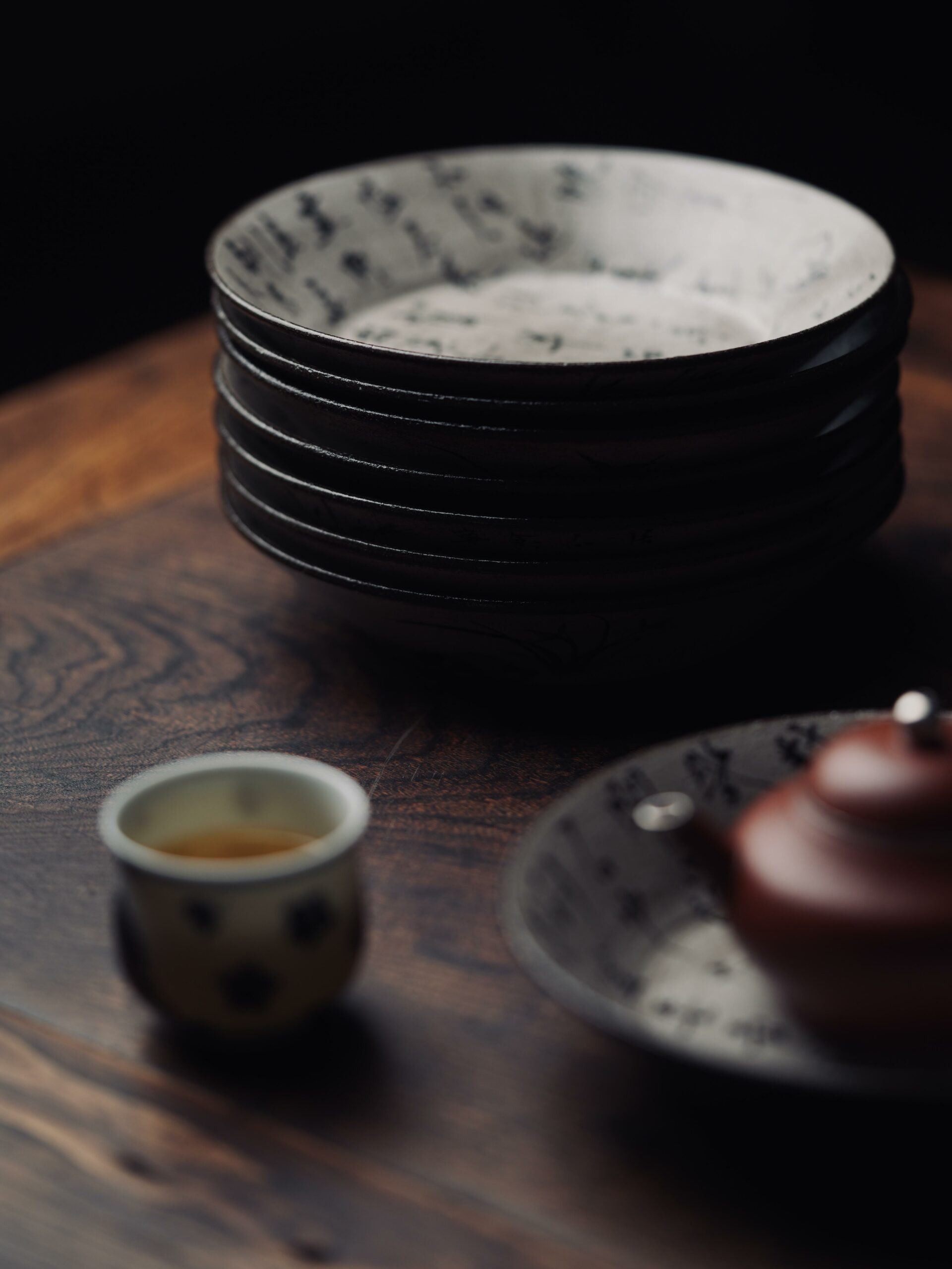 Hand Painted Calligraphy Powder Glazed Ceramic Tea Boat - Preorder Ship In 10 Days