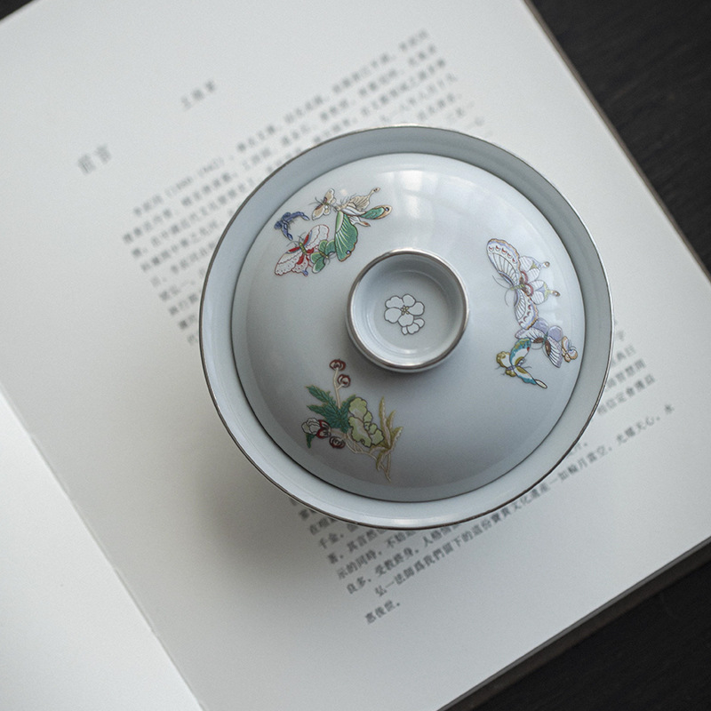 779 (10) Vintage Style Ceramic Butterfly 90ml Gaiwan