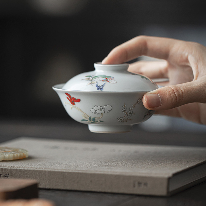 779 (11) Vintage Style Ceramic Butterfly 90ml Gaiwan