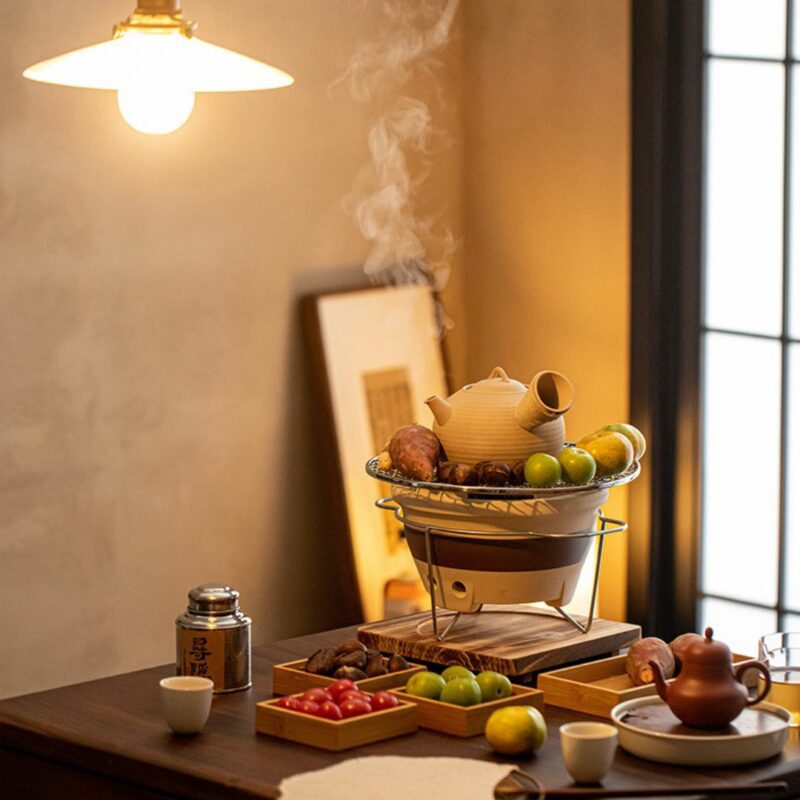 Vintage Crude Pottery  Charcoal Stove and Kettle