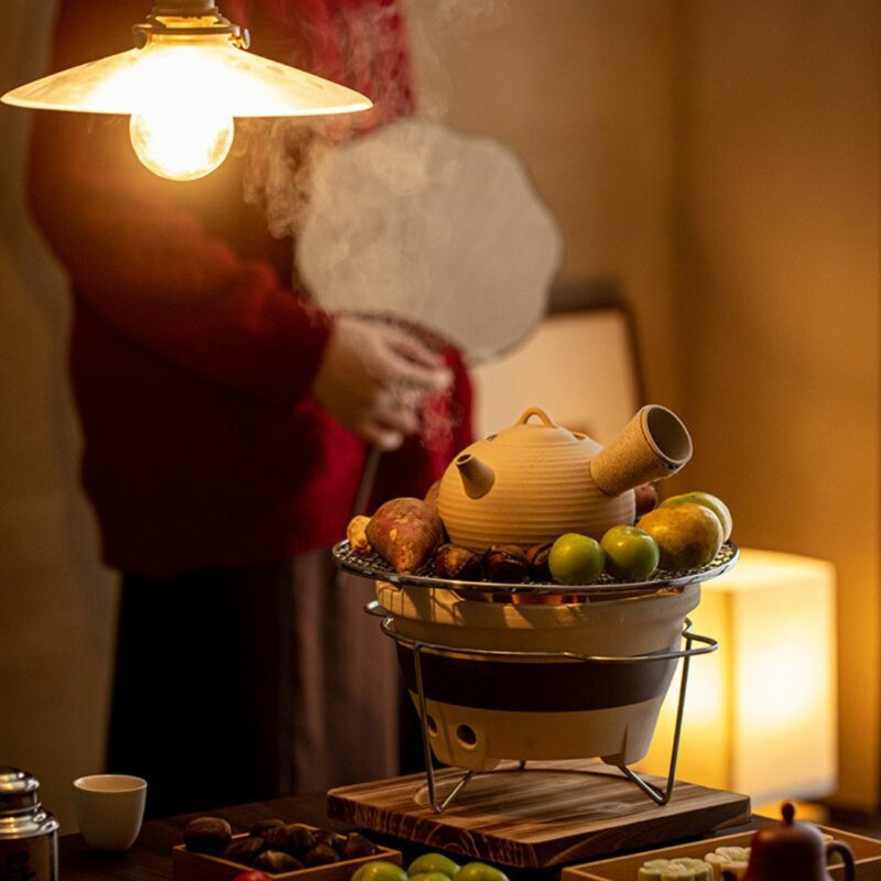 Vintage Crude Pottery  Charcoal Stove and Kettle