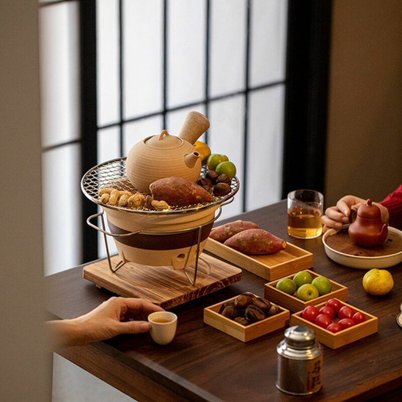 Vintage Crude Pottery  Charcoal Stove and Kettle