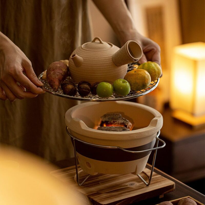 Vintage Crude Pottery  Charcoal Stove and Kettle