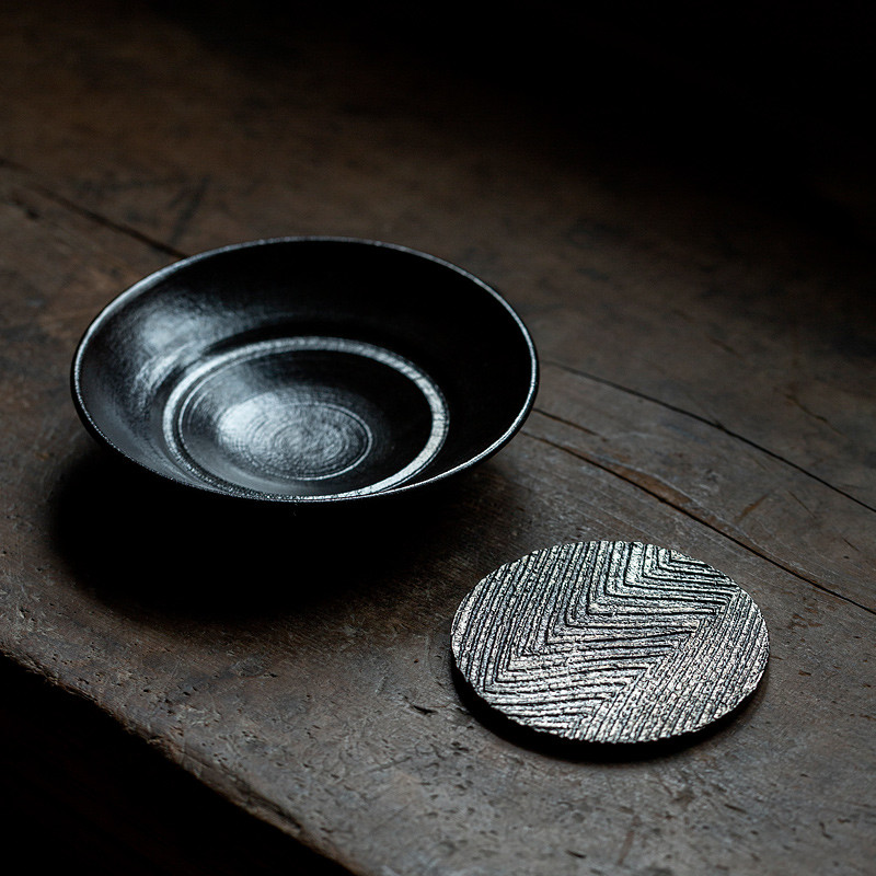 Wabisabi Style Black Clay Tea Boat With Stand (7) Wabisabi Style Black Clay Tea Boat With Stand