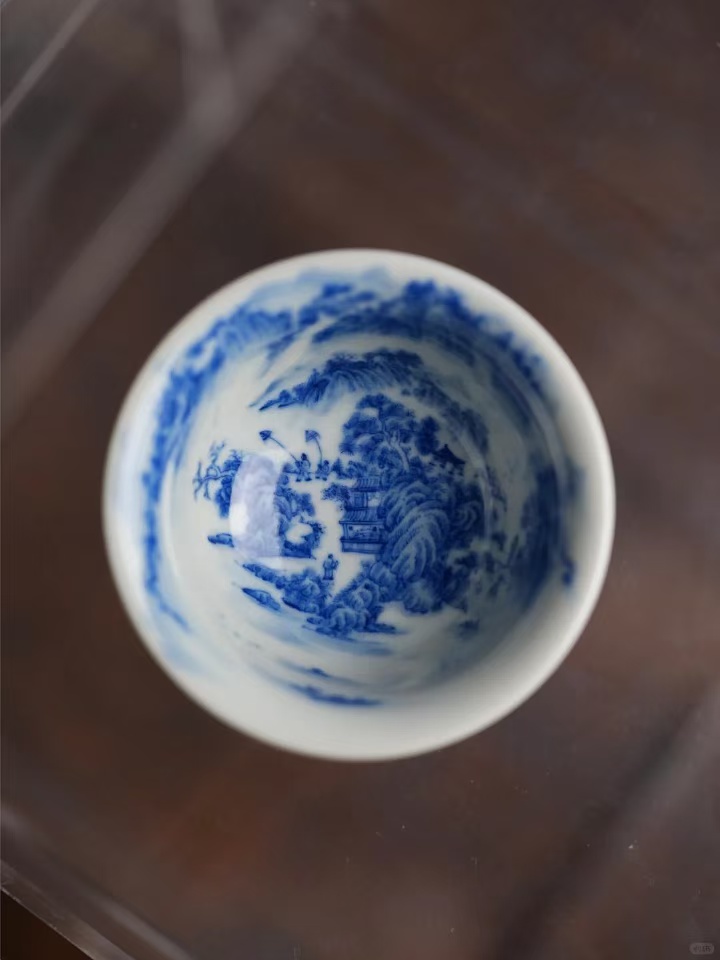 ec530d98c2329b3717de39ccef47cf2 Fully Handmade Ceramic Qinghua Mountain Tea Cup