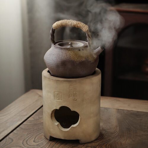805 (5) Handmade White Clay Tea Poem Charcoal Stove and Kettle