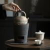 807 (15) Vintage Style Crude Pottery Xian Shan Charcoal Stove and Kettle