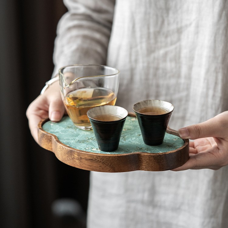 Embroidered Inlay Walnut Wood Begonia Shape Tea Boat (10) Embroidered Inlay Walnut Wood Begonia Shape Tea Boat