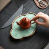 Embroidered Inlay Walnut Wood Begonia Shape Tea Boat (11) Embroidered Inlay Walnut Wood Begonia Shape Tea Boat