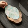 Embroidered Inlay Walnut Wood Begonia Shape Tea Boat (12) Embroidered Inlay Walnut Wood Begonia Shape Tea Boat