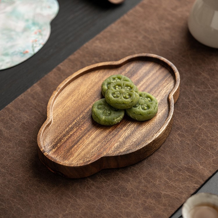 Embroidered Inlay Walnut Wood Begonia Shape Tea Boat (13) Embroidered Inlay Walnut Wood Begonia Shape Tea Boat