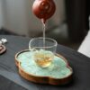 Embroidered Inlay Walnut Wood Begonia Shape Tea Boat (15) Embroidered Inlay Walnut Wood Begonia Shape Tea Boat