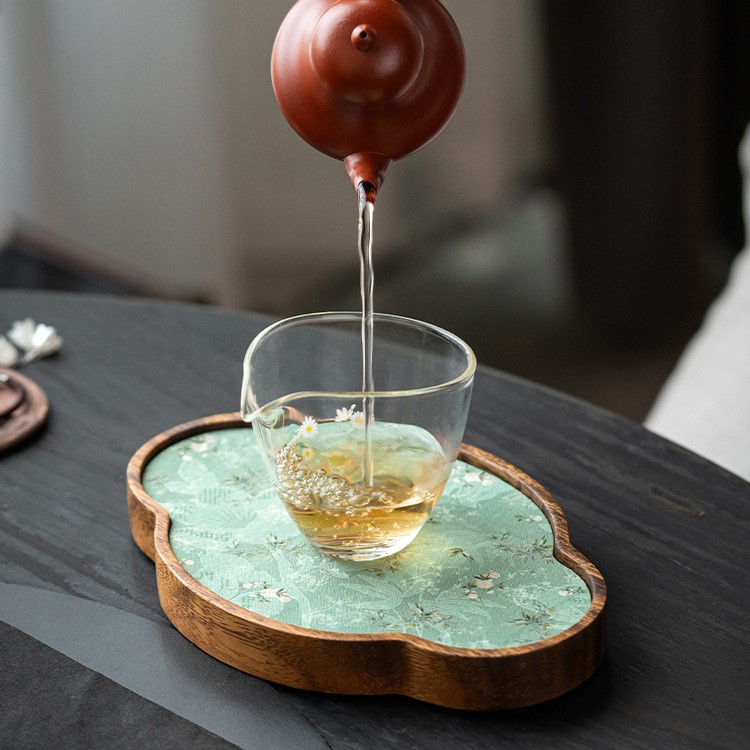 Embroidered Inlay Walnut Wood Begonia Shape Tea Boat (15) Embroidered Inlay Walnut Wood Begonia Shape Tea Boat