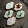 Embroidered Inlay Walnut Wood Begonia Shape Tea Boat (2) Embroidered Inlay Walnut Wood Begonia Shape Tea Boat