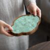 Embroidered Inlay Walnut Wood Begonia Shape Tea Boat (4) Embroidered Inlay Walnut Wood Begonia Shape Tea Boat