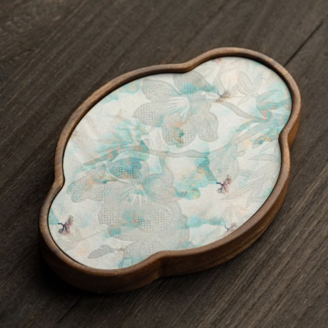 Embroidered Inlay Walnut Wood Begonia Shape Tea Boat (5) Embroidered Inlay Walnut Wood Begonia Shape Tea Boat