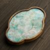 Embroidered Inlay Walnut Wood Begonia Shape Tea Boat (6) Embroidered Inlay Walnut Wood Begonia Shape Tea Boat